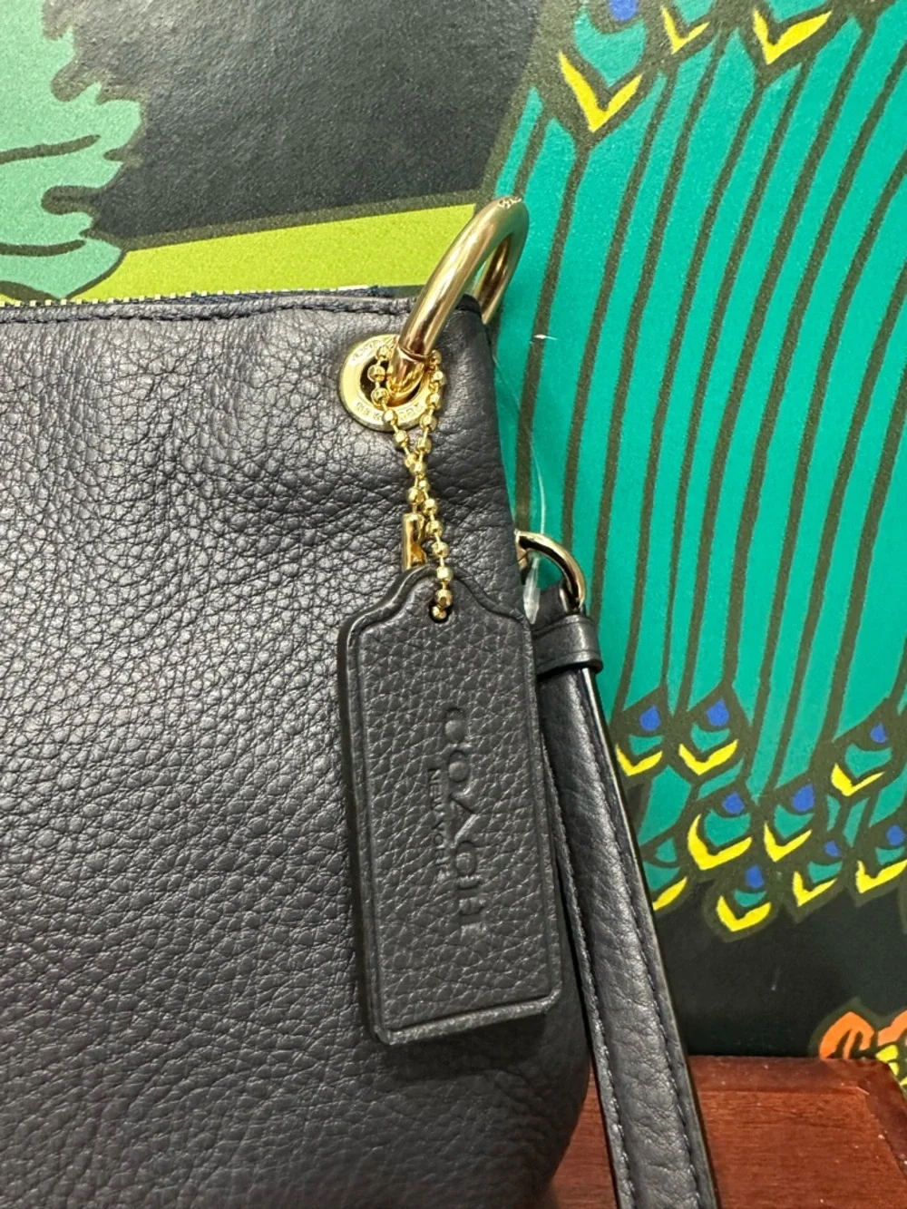 Coach Navy Pebbled Leather Crossbody Bag Gold Hardware Minimalist Shoulder Bag